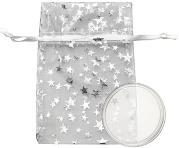 White with Silver Stars Organza Pouch